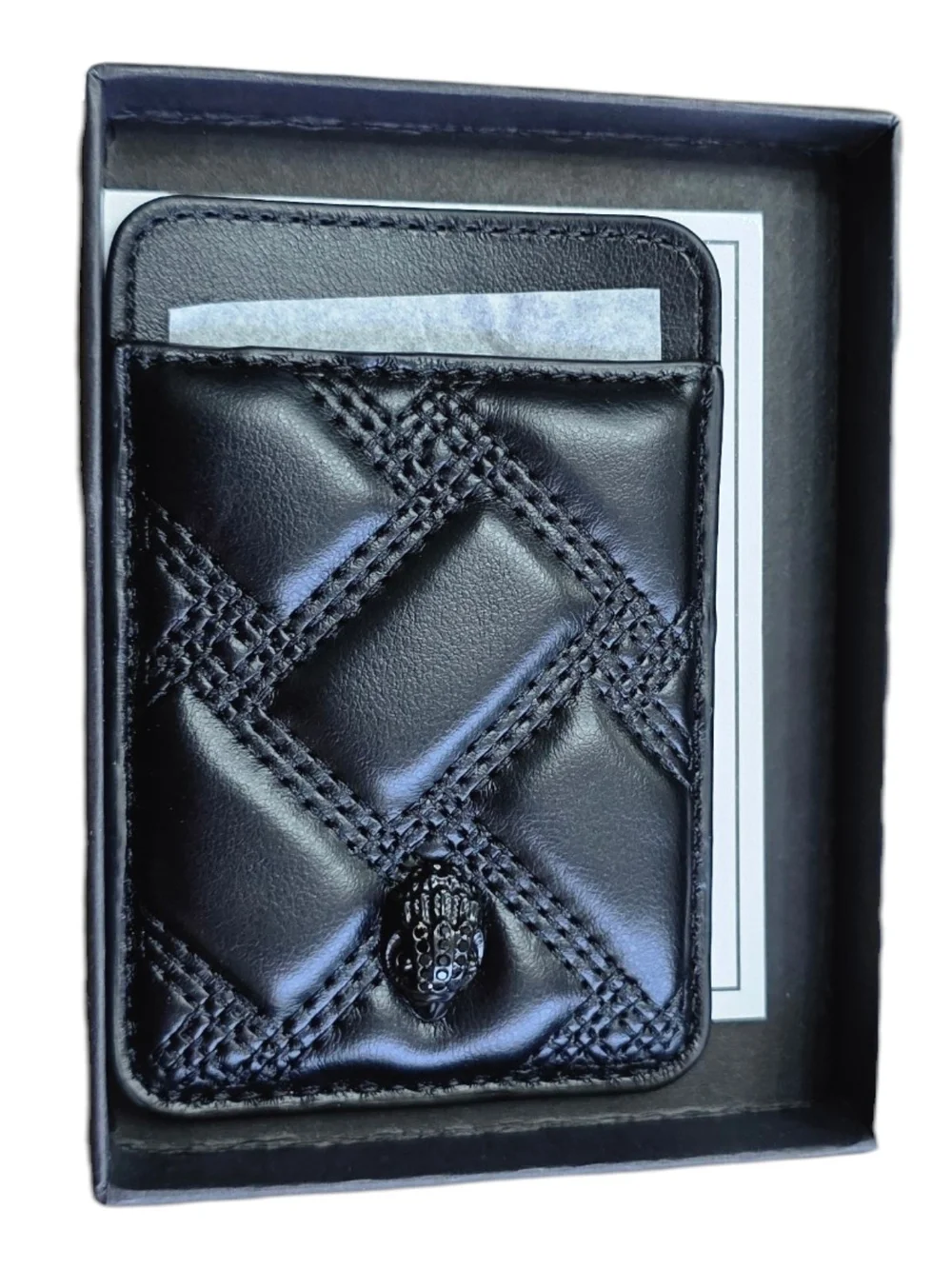 Kurt Geiger London Quilted Black Leather Card Holder Wallet Eagle Hardware NIB